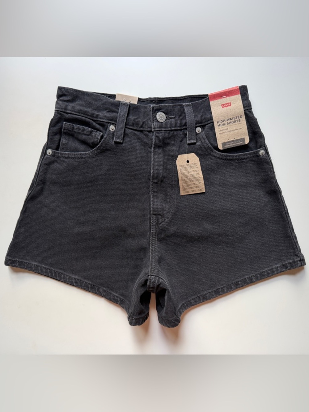 Levi's High Waisted Mom Women's Shorts Relaxed Fit High Rise Denim Black Jean 25